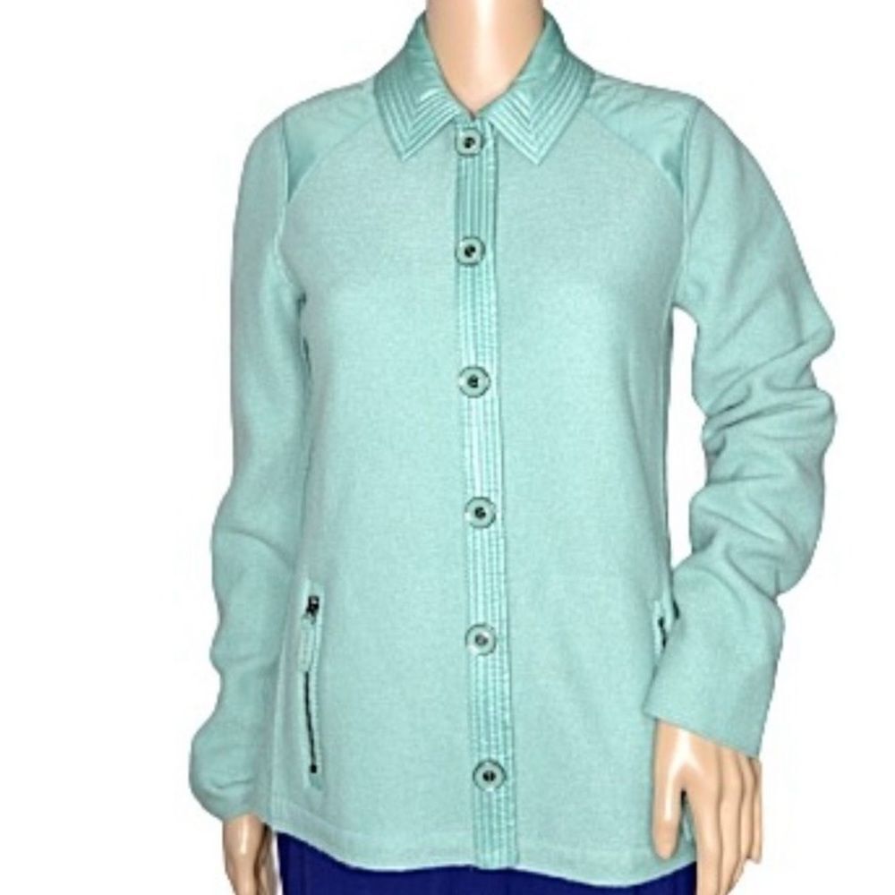 New Carlisle Womens Wool Jacket Blazer Collared Snap Up Mint Pockets Size 10‎